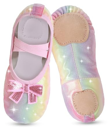 Zapatos de ballet para niñas, niños pequeños, diseño brillante con un bonito arco dividido, zapatos de baile para la práctica de baile, ballet, espectáculos en el escenario, gimnasia