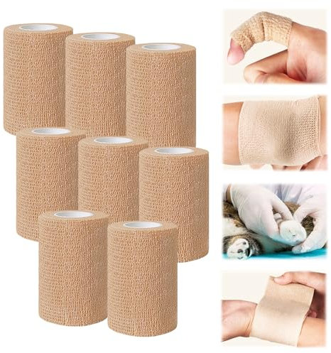 Mafagwre 8 Rollen Selbstklebende Bandage, Vlies Elastische Und Atmungsaktive Bandage, Haustiere Erste Hilfe Elastische Bandage Für Hunde Katzen, Beige (7.5CM*4.5M)