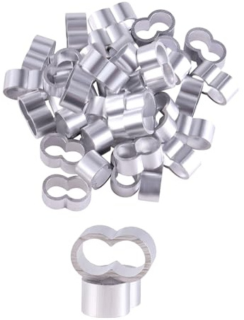AOMIKITSTU 40 casquillos dobles, 8,5 mm × 8 mm × 1,42 mm, aluminio, abrazaderas de presión de aluminio, manguitos de crimpado, abrazaderas de aluminio para cable de acero/cable de alambre