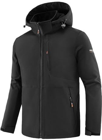 YOSUWOAI Giacca softshell da uomo, impermeabile, con interno in pile, imbottita, calda, antivento, protezione antitaglio, per ciclismo, tempo libero, O nero., M