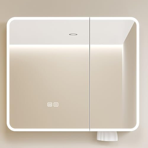 Moderner Medizinschrank mit LED-Lichtern und Regalen, beleuchteter Badezimmerschrank mit Spiegel, Wandmontage für Küche, Wohnzimmer