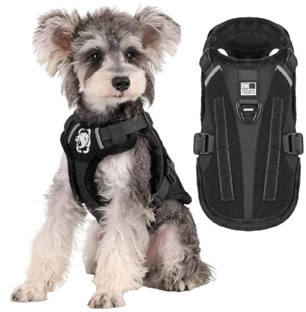 OneTigris MITT Warmes Hundegeschirr, Hundejacke Winter Hundemantel Winterjacke für Hunde mit D-Ring Abdichtung Dauerhaft, Ärmellose Gepolsterte Hundeweste Reflektierend, Schwarz XS