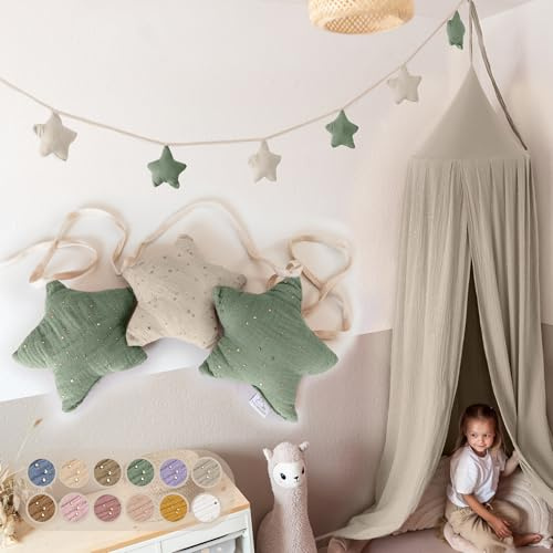 LILIMAUS Sternen Wimpelkette Stoff - Mit Goldapplikation in 12 Farben - 100% Baumwolle Handmade - Musselin Wimpelkette für Kinderzimmer - Deko für Mädchen & Jungen