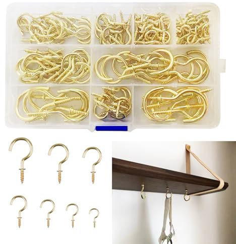YqsIbth 120 PCS Cup Hooks Screw, Metal Ceiling Hooks, Heavy Duty for Hanging Mug Cup Ceiling Hooks Kit, Gold, Steel, Stainless Steel, Galvanized, Hooks Kit, Hook