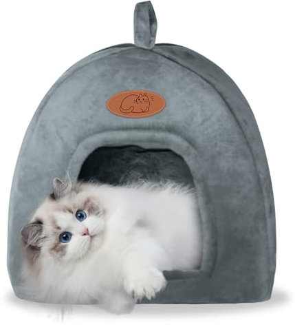 Katzenhöhle Katzenbett, Waschbares Katzenhaus Haustierbett, Weiches Komfort Zelt Katzenstreu Bett, Warme Katzenhöhle Beruhigendes Bett für Katzen und kleine Hunde Schlafen (Dunkelgrau)