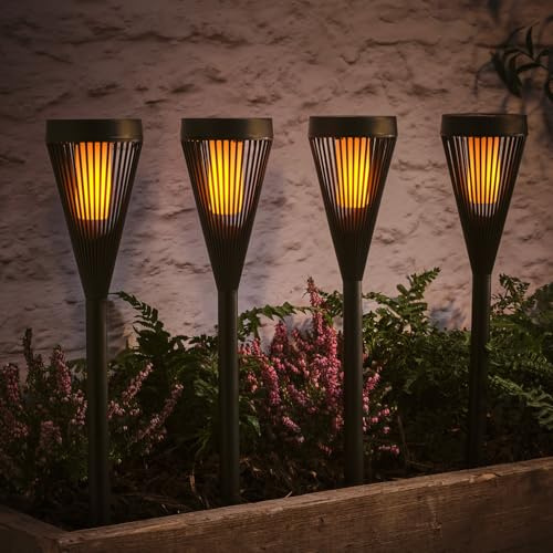 Lights4fun Lot de 4 Torches Solaires LED Blanc Chaud Flamme Vacillante de 45 cm Décoration pour Jardin Balcon Extérieur