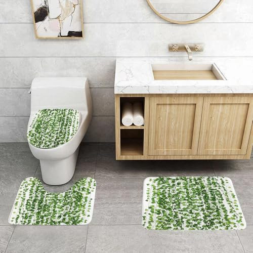 EMCLKS Alfombra de baño Alfombrilla para Puerta,Guirnalda de Hiedra Artificial, Plantas Falsas Verdes para Bodas, Fiestas, jardín, exteri, 3 Pieza Alfombra de Ducha Alfombra de baño de Secado rápido,