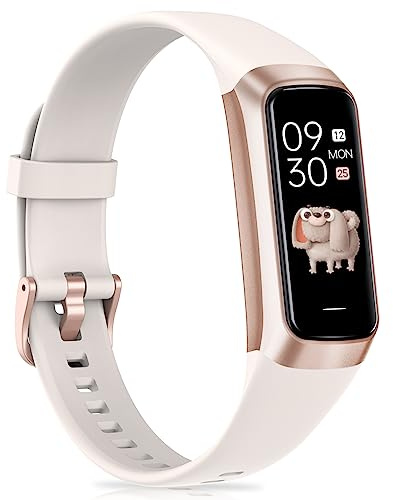 Beige Fitness Watch with Heart Rate, Calorie & Sleep Tracking, Activity Monitor, 1.1 AMOLED Screen, Waterproof for Android & iPhone Men & Women