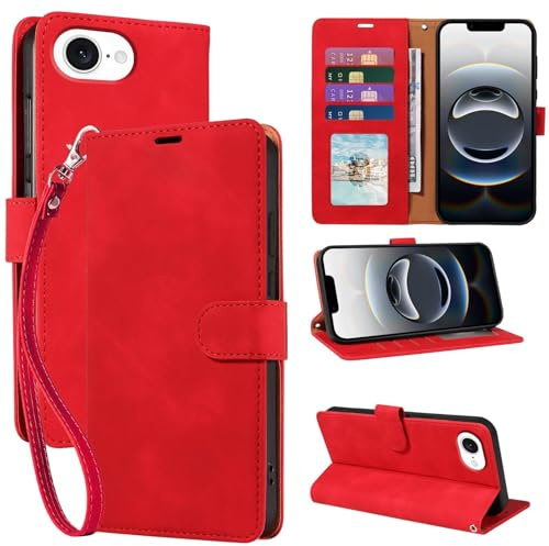 GOTOURED Étui portefeuille pour iPhone 16e - En cuir synthétique - Protection RFID - Avec 4 emplacements pour cartes - Dragonne amovible et béquille - Étui à rabat antichoc pour iPhone 16e (6,1
