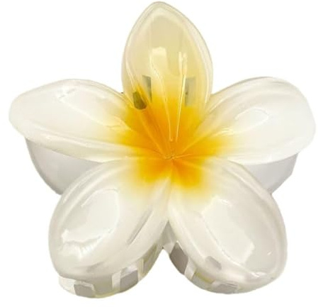 Blumen Haarspangen, Hawaii Flower Hair Claw Clips, Große Blumenförmige Krallenklammern, Rutschfeste Blumen Haarklammer, Große Klauen Haarspangen für dickes/dünnes Haar (Weiß gelb)