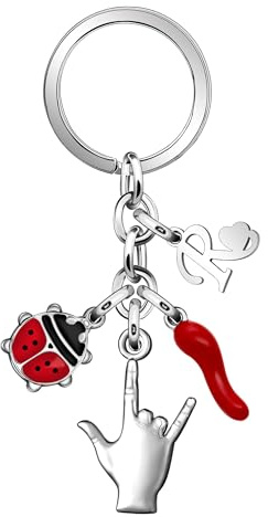 Angelra Portachiavi Portafortuna Donna Uomo, Lettere Iniziali Corno Rosso Coccinella Portachiavi di Regalo di Compleanno Natale (R)