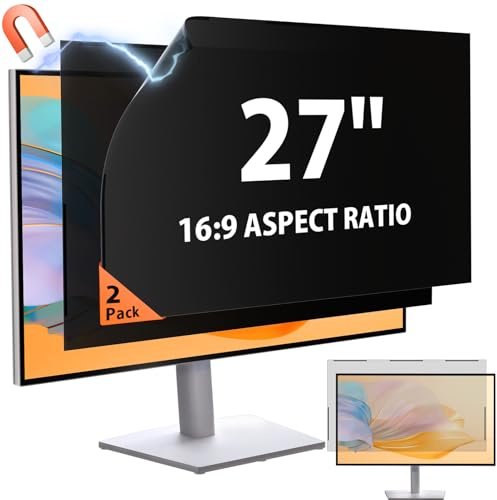 Mamol [2 Pack] 27 Inch 16:9 Privacy Screen for Frameless Monitor, Anti Glare & Blue Light Filter Computer Screen Protector, Removable Magnetic Anti-Spy Shield for 27 Widescreen Desktop Display