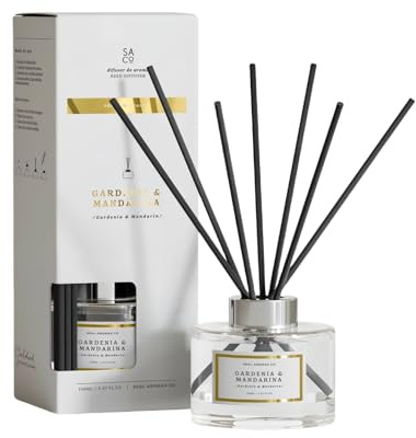 Difusor de Aroma Fresco de Larga Duración, Ambientador Mikado 120 ml, Aromas Naturales para el Hogar, Relajante y Refrescante (Gardenia y Mandarina)