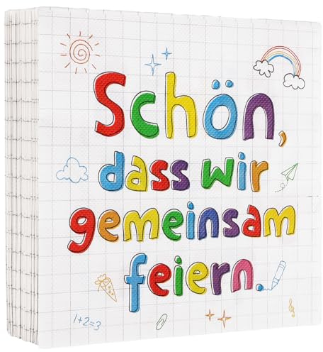MEJOSER 40 Stück Servietten Einschulung Deko Mädchen Junge 33x33cm Schulanfang Tischdeko für Schulkind Schuleinführung Kindergeburtstag Schule Kindergarten Kita Abschied
