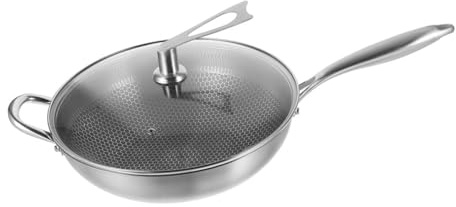 Zerodeko Padella Wok a Nido D'ape in Acciaio 34 Cm Con Coperchio, Padella Antiaderente Per Fornelli a Induzione, Utensile Da Cucina Per Saltare e Rosolare
