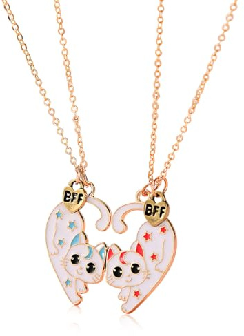 Hifot 2 Piezas Collares de la Amistad para 2 Niñas, Collar Cadena Mujer, Lindo Gato Collares de Mejores Amigas para 2 Niña Bff Regalos Personalizados Accesorios de Amistad