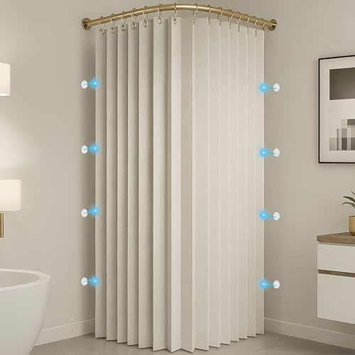 Momooda Cortina Ducha Plegable de Tela Magnética Impermeable con Ganchos, Cortina de Ducha Antimoho Lavable para Baño, 230 g/m², Beige, 150x200cm