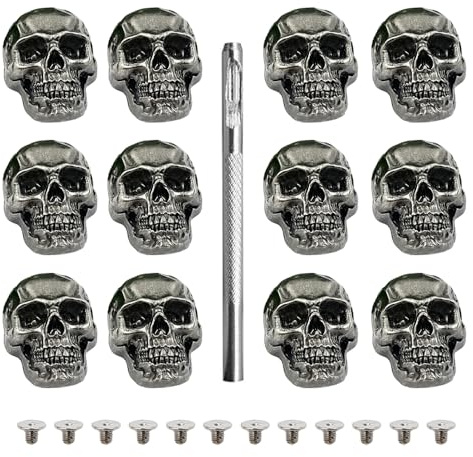 XFSRG Totenkopf Nieten Set Schraubnieten für Leder Jacken Taschen Stiefel Skull Studs Ledernieten Totenkopf Schraubnieten Kleidung Punk Gothic Style Nieten für Leder DIY Accessoires (A)