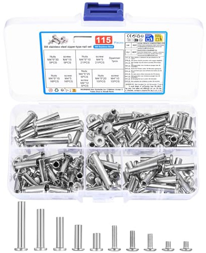 BOJIUKEJI 57 Set M4 Bolts Set, M4 Screws Cupboard Joining Bolts, Stainless Steel Furniture Connecting Screws for Kitchen Cabinet Cupboard Wardrobe Furniture Connectors Fixing Connection, with Wrench