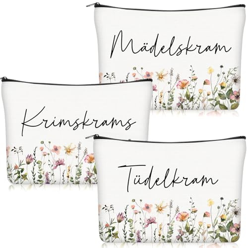 Geiserailie Krimskrams Kosmetiktasche Klein 3 Stück | Kulturtasche, Make Up Tasche mit Spruch, Schminktasche mit Reißverschluss, für Damen Mädchen Reise