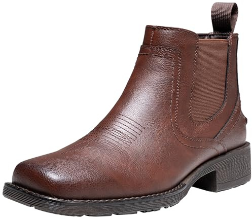 Jousen Cowboy Boots For Men Square Toe Chelsea Boots Men Classic Slip On Western Boots Ankle Casual Dress Boots(AMY8430 brown 11)