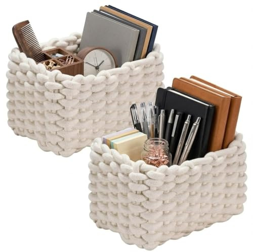 Cestino portaoggetti,Cestino bagno,Dimensioni: 19x15x12 cm, 2 Pezzi, Bianco | Ideale per riporre articoli da toeletta, calzini e prodotti per la cura della pelle in bagno, nell'armadio e sulla toeletta