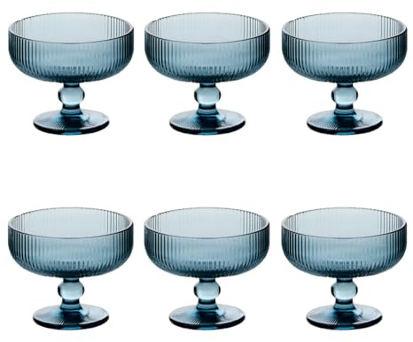 Paris Prix Secret de Gourmet - Lot de 6 Coupes à Glace Strie Ema 34cl Bleu