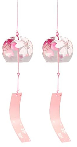 IWOWHERO 2 pièces Carillons à Vent Verre Japonais Cloches Décoratives Fleurs de Cerisier Décoration Extérieure Jardin Zen Élégant Apaisant