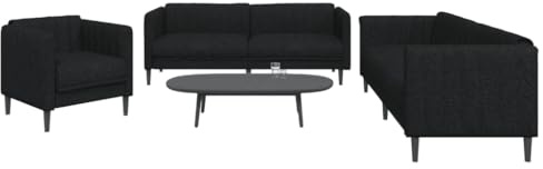 RMIHSJG 3-TLG. Sofagarnitur Schwarz Stoff, 3-teiliges Sofa-Set mit strapazierfähigem Bezug und bequemer Polsterung für Wohnzimmer, modernes Design, stabile Konstruktion, atmungsaktiv