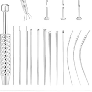 Piercing Werkzeugsatz, smyckesassistent i rostfritt stål, assistent för piercing, 14G 16G 18G 20G 20G insättningskon, hållare med inre och yttre gänga för öron, näsa, läppar och