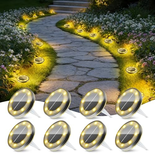cshare Solar Bodenleuchten Aussen, 8 Stück 13LED Gartenbeleuchtung Solarleuchten Wasserdicht Solarlampen für Außen Garten Weg Terrasse Hof Rasen Boden Gehweg-Warmweiß