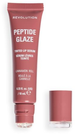 Revolution Peptide Glaze Tinted Lip Serum, Cinnamon Roll | Bálsamo Labial Hidratante con Ácido Hialurónico, Vegano y Libre de Crueldad, 10ml