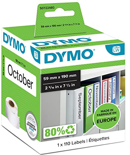 DYMO Original LabelWriter-Mehrzwecketiketten/große Ordnerrücken-Etiketten | 59 mm x 190 mm | Rolle mit 110 leicht ablösbaren Etiketten | selbstklebend | für LabelWriter Etikettendrucker