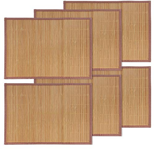 BambooMN Mantel Individual de Listones de bambú con Borde de Tela, impresión de Color sólido, 45,7 x 33 cm, marrón, 6 Unidades
