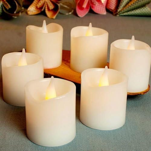 hellum LED Wachskerzen weiß mit Batterie (CR2032), 6er Set Tischdekoration | weiße LED Kerzen flackernde Flamme 5x5,5cm, Kerzen mit Batterien als Weihnachtsbeleuchtung Deko, Geburtstag, Echtwachs 572100