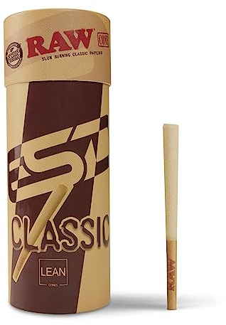 RAW Cones Classic Lean Size | 50 Pack | Natural Pre Rolled Rolling Paper with Tips & Packing Tubes Included…