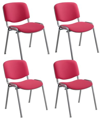 Office Hippo Heavy Duty Stackable Reception Chair, Black Frame, Fabric, Claret, Pack of 4