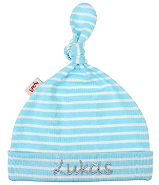 Babymütze/Zipfelmütze mit Namen personalisiert * Ringel aqua-weiß