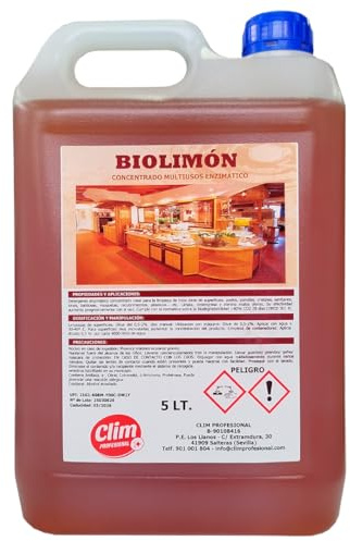 Limpiador concentrado multiusos biológico enzimático con aroma a limón. 5 litros. Alto poder desengrasante desincrustante y desodorizante y válido para utilización en multisuperficies