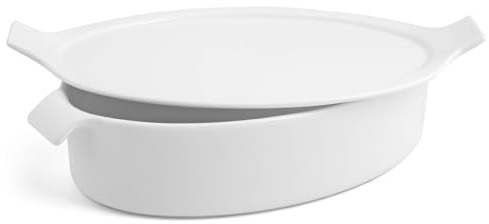 H&H Pirofila Ovale, Porcellana Bianca, Cm17X25Xh6, Con Coperchio