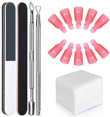 GeekerChip Strumento di rimozione delle unghie, 10 clip per unghie, 100 chiodi in cotone, 1 tagliacuticole, 1 curetta, 2 lime per unghie