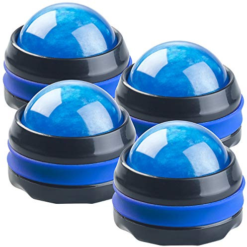 newgen medicals Massage Roller Ball: 4er-Set Massageroller für den ganzen Körper, mit 360°-Halterung, blau (Rückenmassageroller, Massageroller Cellulite)