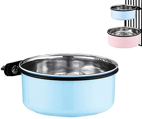 Wassernapf für Hundekäfige und Käfige, 2-in-1 Futternapf zum Aufhängen, Edelstahlkäfig, Hundenapf, mittelgroß, Blau, 1,7 l/1 Stück