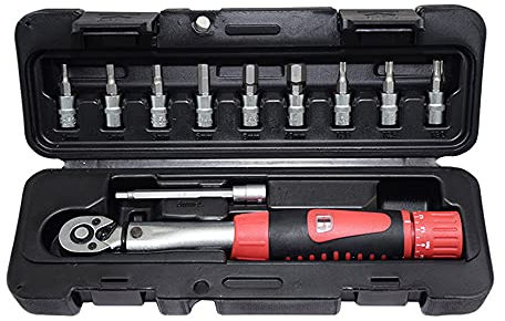 POFET Drehmomentschlüssel Fahrrad und Motorrad 1/4 Zoll Steckschlüsselsatz 2-24Nm Drehmoment Werkzeug Kit Drehmomentadapter Rohrsteckschlüssel (rot)