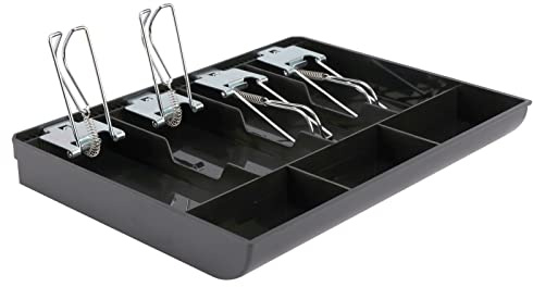 RV77 Cash Register Drawer, 4 Bill/3 Coin Market Storage Coin Register, Cash Money Tray Replacement Insert Tray Storage Case with Clip for Supermarkets, Shops, Hotels(Metal Clip,12.68x9.65x1.38inch)