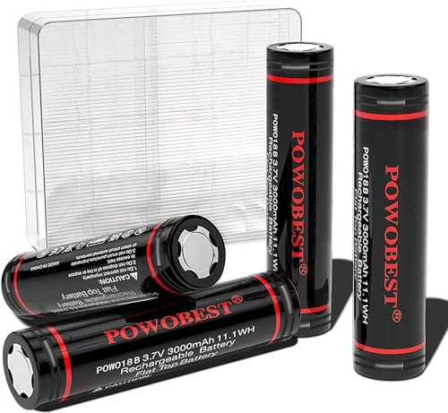 3.7V NiMH Rechargeable Battery POWO18B with Battery Case,3000mAh 4 Packs High Capacity Rechargeable Battery for LED Flashlight, Headlamp, Doorbells, Toy Cars (Red)