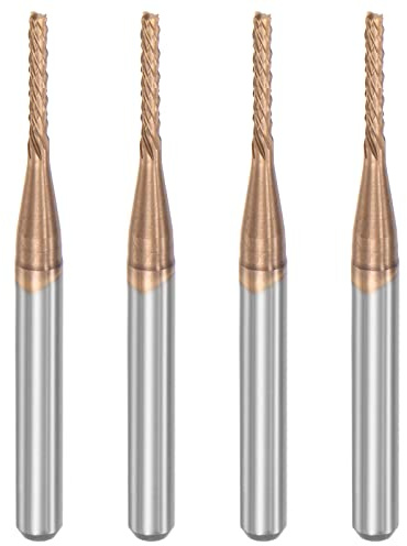 sourcing map 4 Stück VHM Schaftfräser 1.3 mm, Klingenlänge 8 mm Titanbeschichtet-Beschichtung CNC Fräser für Edelstahl, Verbundwerkstoffe und Legierungen