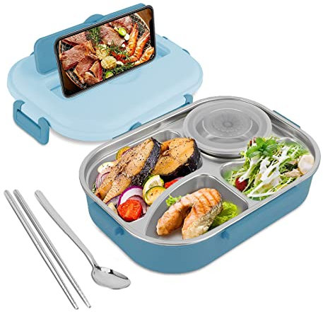 Auslaufsichere Lunchbox mit Wärmeisolierung, isolierte Bento-Box und thermisch stapelbare Lunchbox, wasserdichte Bento-Lunchbox aus Edelstahl mit 4 Fächern, für Kinder und Erwachsene
