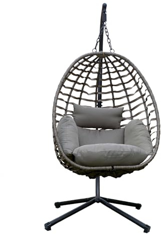 Gardenwize - Chrysalis Hanging Egg Chair with Stand – Supreme Comfort Swing Chair for Indoor & Outdoor Use, Stylish Heavy Duty Egg Chair with Cushions for Garden, Patio, Conservatory (Rattan Style)