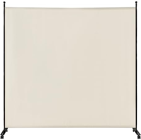Giantex 6Ft Tall Room Divider with Rollers White- 73 Wide Freestanding Lightweight Folding Partition Privacy Screen, Wall Partition Divider and Separator, Single Panel Room Dividers with Wheels